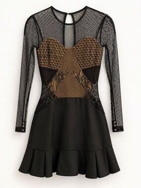 Black and nude Lace-Panel Mini Dress